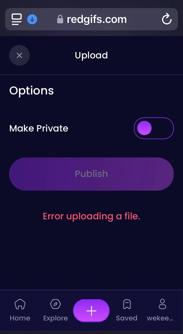 Redgifs error uploading a file